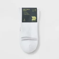 Men's 3pk Quarter Crew Socks - All In Motion™ White 6-12: Cushioned Heel, Flat Seams, Midweight Knit
