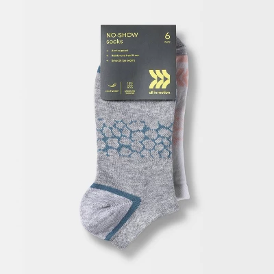 Women's Lightweight Pebble Patterned 6pk No Show Athletic Socks - All In Motion™ - White/Heather Gray 4-10 3 Women's Lightweight Pebble Patterned 6pk No Show Athletic Socks - All In Motion™ - White/Heather Gray 4-10