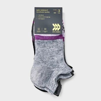 Women's 2pk Midweight Cushioned Wool Blend Double Tab Outdoor No Show Socks - All In Motion™ Gray/Black 4-10 3 Women's 2pk Midweight Cushioned Wool Blend Double Tab Outdoor No Show Socks - All In Motion™ Gray/Black 4-10