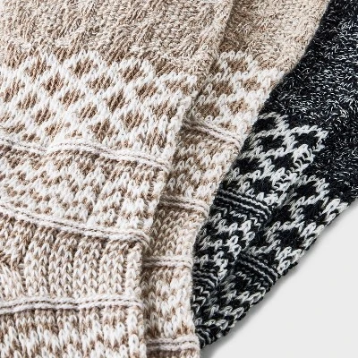 Men's Cable Knit Boot Socks - All In Motion™ Black/Oatmeal 6-12 4 Men's Cable Knit Boot Socks - All In Motion™ Black/Oatmeal 6-12 - Image 2