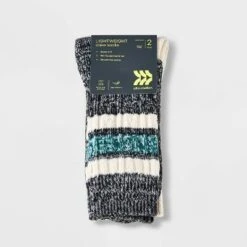 Women's 2pk Lightweight Super Soft Striped Cable Knit Crew Boot Socks - All In Motion™ 4-10