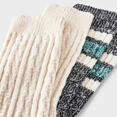 Women's 2pk Lightweight Super Soft Striped Cable Knit Crew Boot Socks - All In Motion™ 4-10 4 Women's 2pk Lightweight Super Soft Striped Cable Knit Crew Boot Socks - All In Motion™ 4-10 - Image 2