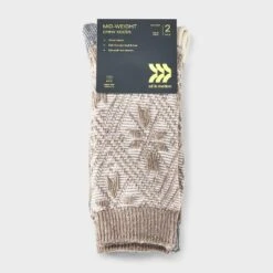 Women's 2pk Midweight Wool Blend Fair Isle Diamond Snowflake Crew Socks - All In Motion™ 4-10