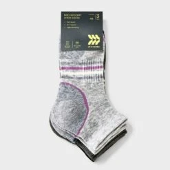 Women's 3pk Midweight Cushioned Wool Blend Striped Ankle Boot Socks - All In Motion™ Black/Gray 4-10