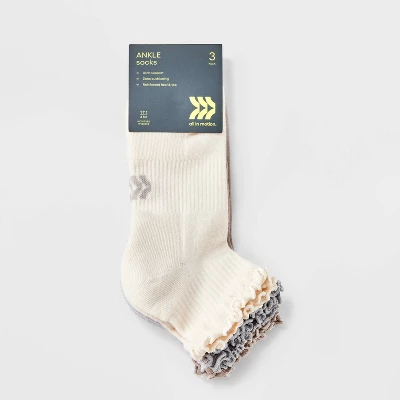 Women's Cushioned Ruffle 3pk Athletic Ankle Socks - All In Motion™ 4-10 3 Women's Cushioned Ruffle 3pk Athletic Ankle Socks - All In Motion™ 4-10