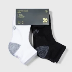 Women's Cushioned 10pk Ankle Athletic Socks - All In Motion™ White/Black 4-10