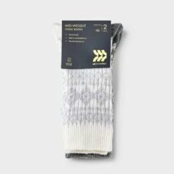 Women's 2pk Midweight Wool Blend Sweater Fair Isle Crew Socks - All In Motion™ 4-10