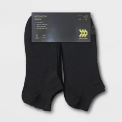 Men's No Show Light Weight Performance Socks 12pk - All In Motion™ Black 6-12