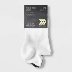 Women's 3pk Mesh Striped No Show Tab Socks - All In Motion™ White/Light Gray/Dark Gray 4-10: Arch Support, Cushioned