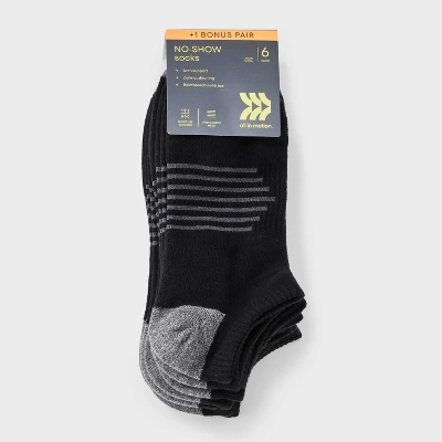 Men's Striped Arch Socks 6+1pk - All In Motion™ Black: Recycled Polyester, Cotton, Nylon, Spandex, Knit 3 Men's Striped Arch Socks 6+1pk - All In Motion™ Black: Recycled Polyester, Cotton, Nylon, Spandex, Knit