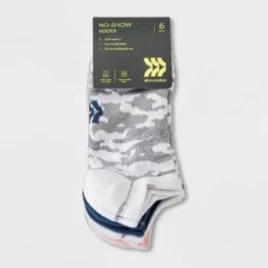 Women's Cushioned Camo Print 6pk No Show Athletic Socks - All In Motion™ Assorted Colors 4-10