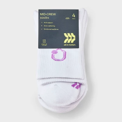 Women's Cushioned Pickleball 4pk Short Crew Socks - All In Motion™ White/Blue/Purple 4-10: Arch Support, Knit 3 Women's Cushioned Pickleball 4pk Short Crew Socks - All In Motion™ White/Blue/Purple 4-10: Arch Support, Knit